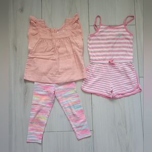 U.S. Polo Pink & White Striped Romper Stripe Capris Light Coral Shirt Size 5T